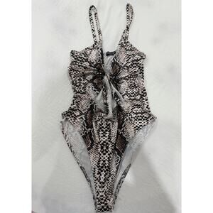 Nasty Gal Snake Print Tie-Front Bodysuit – Size Small